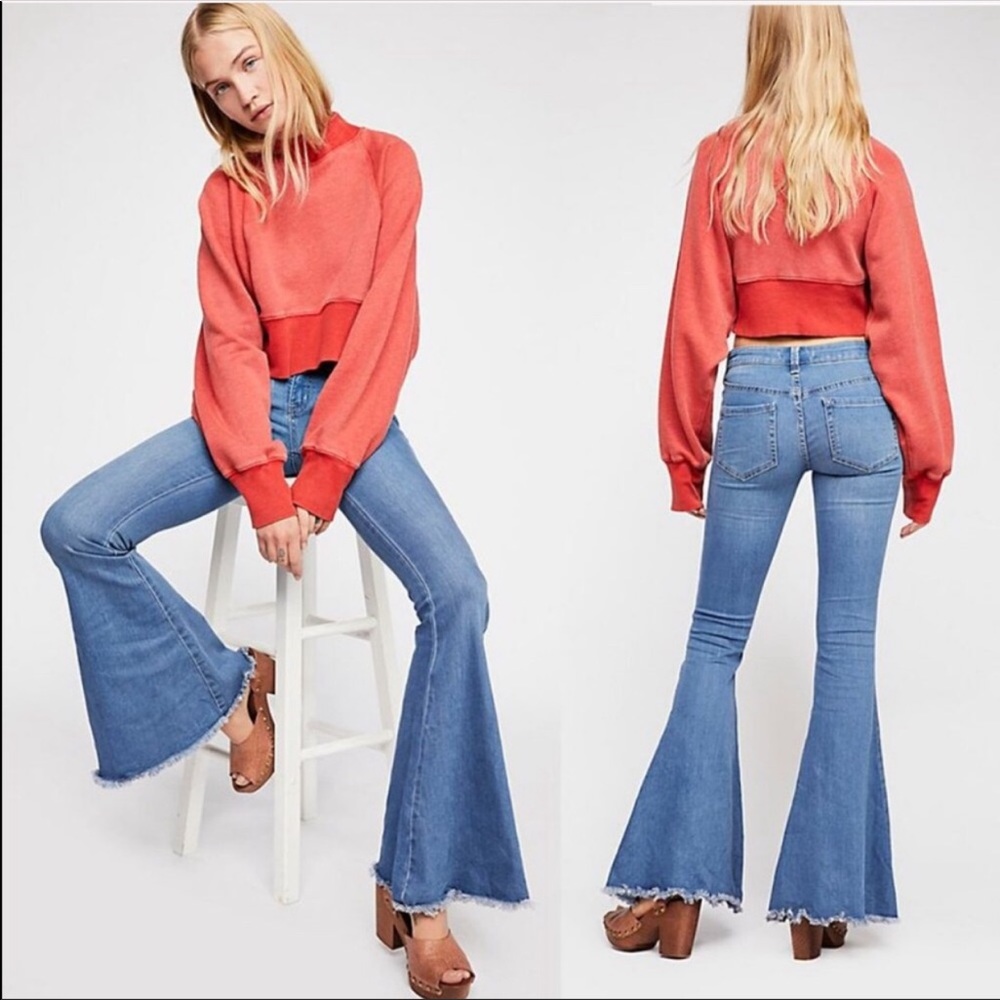 Free People Light Wash Super Flare Jeans